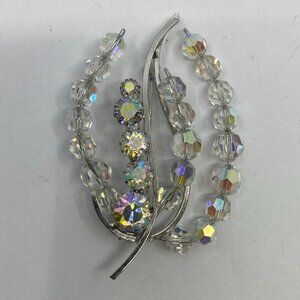 Vtg Continental crystal rhinestone wedding bridal aurora borealis brooch